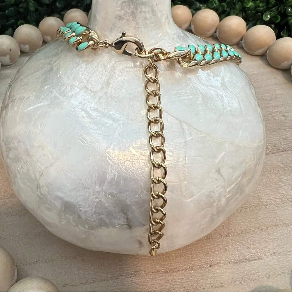New Gold and Mint Green Chainlink Necklace | Reversible | Lobster Clasp | Chunky